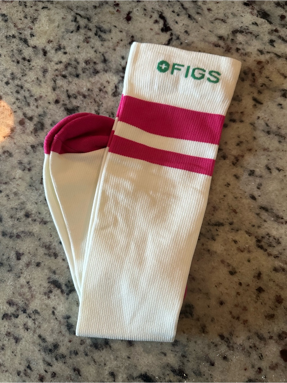 FIGS White Crew Socks with Pink Stripes